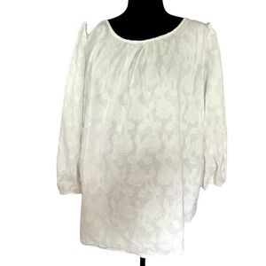 LC Lauren Conrad Blouse Women's XL White embroidered Popover Top Boho Floral